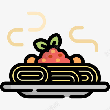 意大利面食品和餐厅9线性颜色图标图标