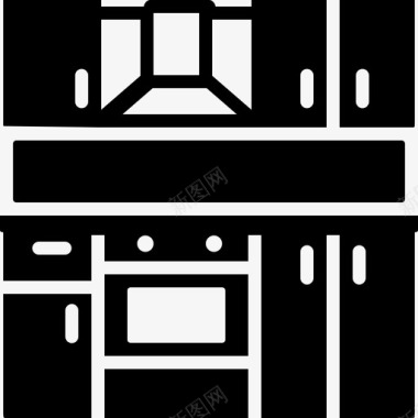 厨房家具和白色家电实心图标图标