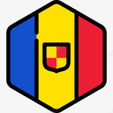 安道尔旗帜系列5六角形图标图标
