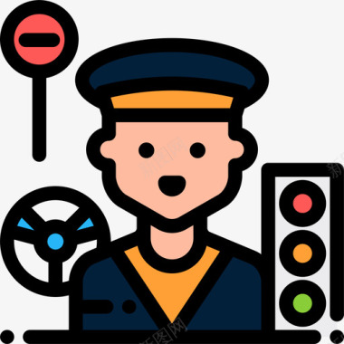出租车司机职业和工作6线性颜色图标图标