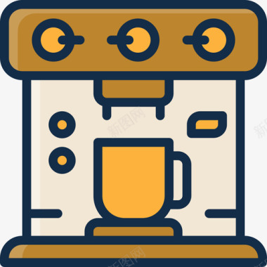 咖啡机餐厅元素4线性颜色图标图标
