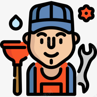 水管工职业和工作3线性颜色图标图标