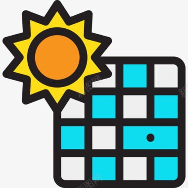 太阳能能量9线性颜色图标图标