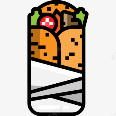 卷饼食品和餐厅3线性颜色图标图标