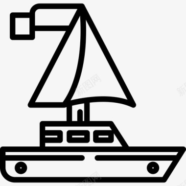 帆船探险直线型图标图标