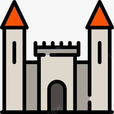城堡万圣节4线性颜色图标图标