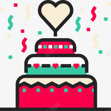 蛋糕情人节13线性颜色图标图标