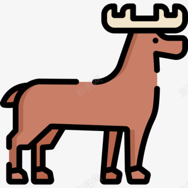 鹿动物29线性颜色图标图标