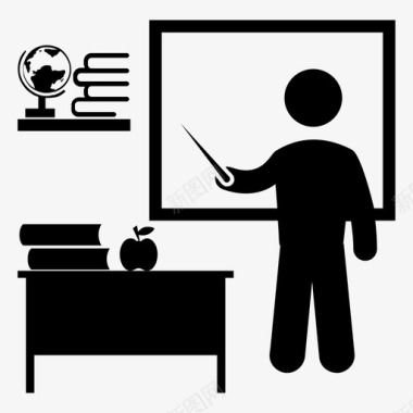 教师桌书上苹果教室家具图标图标
