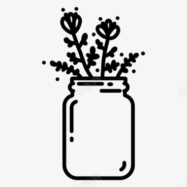 罐子里的植物涂鸦花图标图标