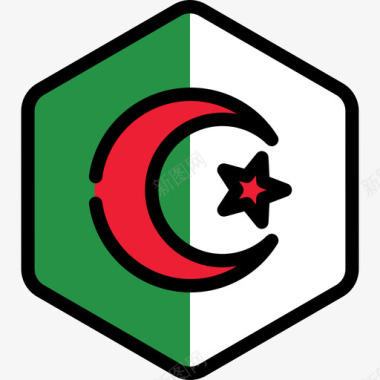 阿尔及利亚旗帜收藏5六边形图标图标