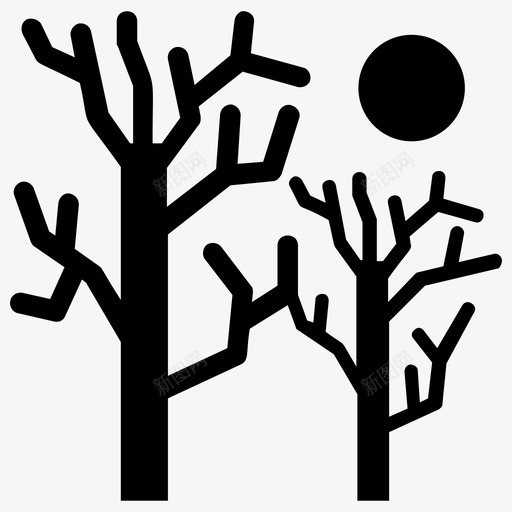 干旱秋树裸树图标svg_新图网 https://ixintu.com 全球变暖雕文图标 太阳 干旱 秋树 裸树