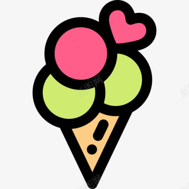 冰淇淋情人节第7天线性颜色图标图标