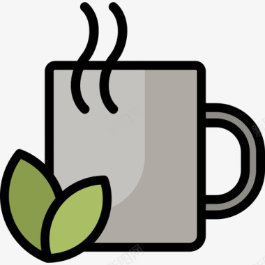 热饮咖啡和早餐3线性颜色图标图标