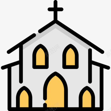 教堂家庭6线性颜色图标图标