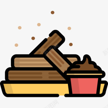 Churros食品和餐厅9线性颜色图标图标