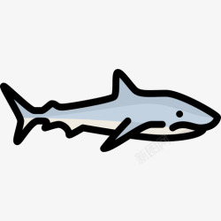 鲨鱼色鲨鱼动物25线色图标高清图片
