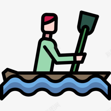 独木舟冒险47线性颜色图标图标