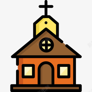 教堂复活节10线性颜色图标图标