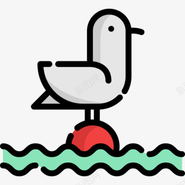 海鸥冲浪3线性颜色图标图标