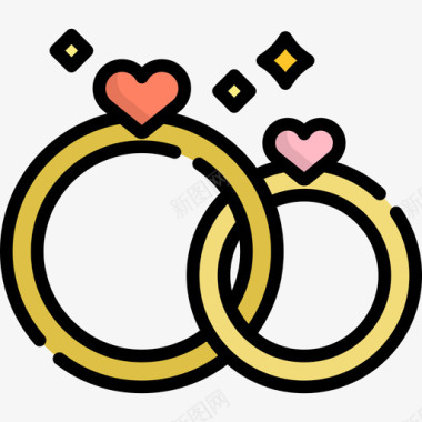 结婚戒指情人节20线性颜色图标图标