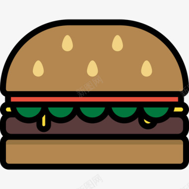 汉堡食品和饮料16线性颜色图标图标