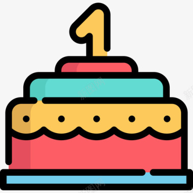 生日蛋糕家庭6线性颜色图标图标