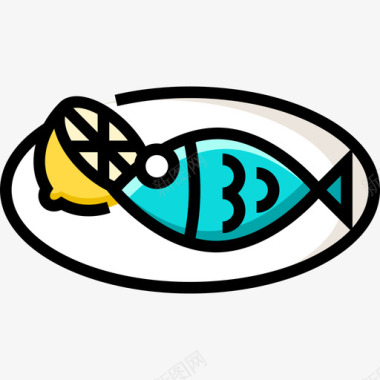 鱼夏季食品饮料4线颜色图标图标