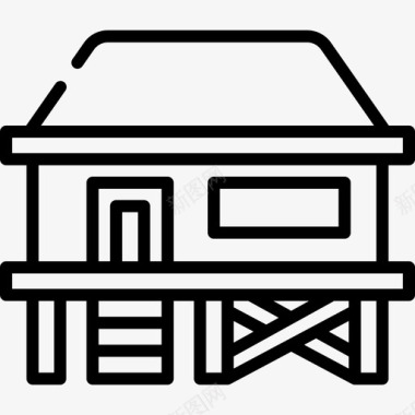 海滨别墅房屋类型3线性图标图标