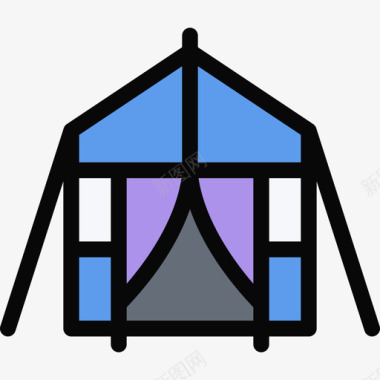 帐篷海滩和露营颜色图标图标
