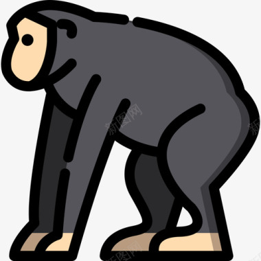 黑猩猩在动物园里直线颜色图标图标