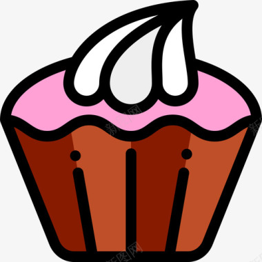 纸杯蛋糕糖果和糖果原色图标图标