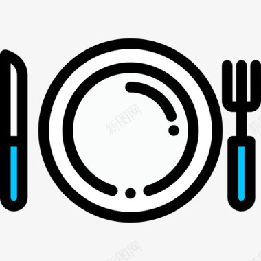餐具野餐线性颜色图标图标