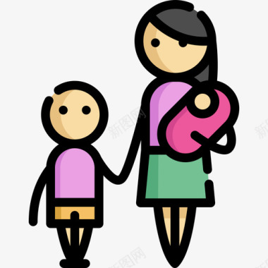 家庭母亲节6线性颜色图标图标