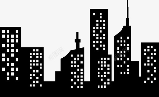 城市天际线建筑物全景图标图标