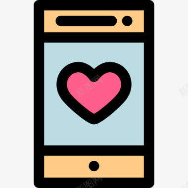 智能手机情人节7线性颜色图标图标