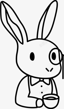 白色兔子贴纸兔子蝴蝶结可爱图标高清图片