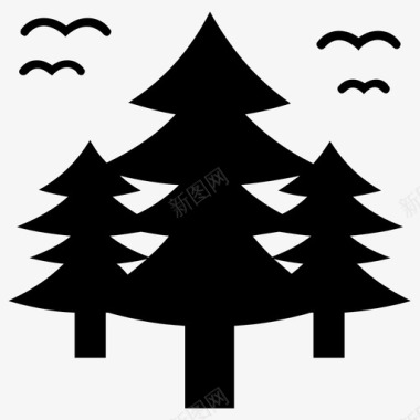 森林冷杉树丛林图标图标