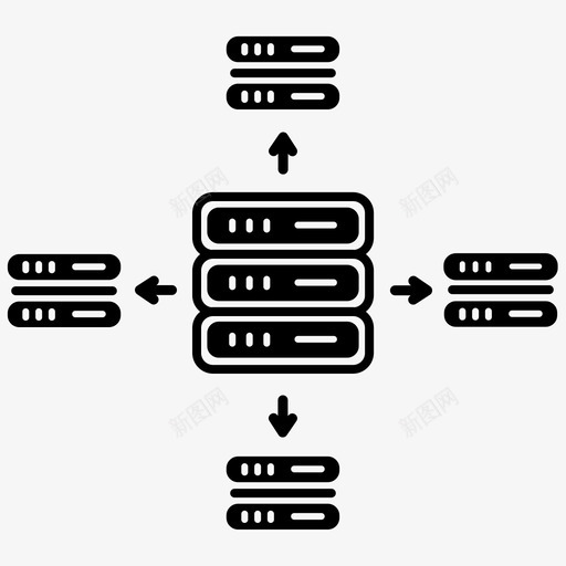 数据库服务器数据中心数据流图标svg_新图网 https://ixintu.com 事务 大数据黑填充 数据中心 数据传输 数据库服务器 数据流 网络