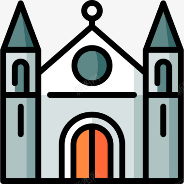 大教堂圣帕特里克第11天线性颜色图标图标
