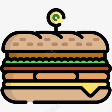 三明治食品和餐厅9线性颜色图标图标
