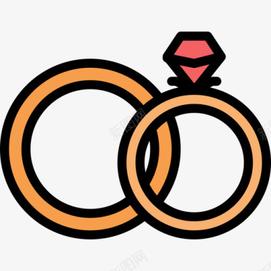 结婚戒指爱情浪漫线性颜色图标图标