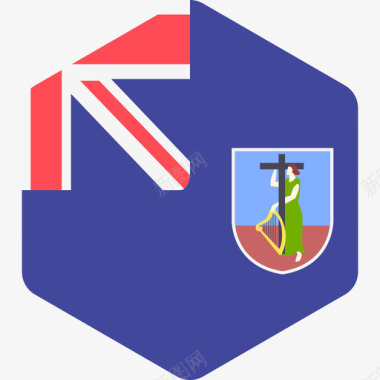 蒙特塞拉特国际国旗2六边形图标图标