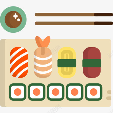 寿司食品和餐厅8公寓图标图标