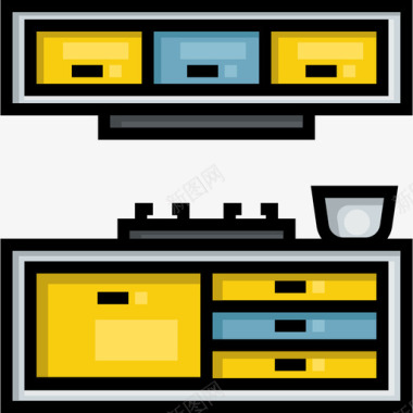 厨房家居家具线性颜色图标图标