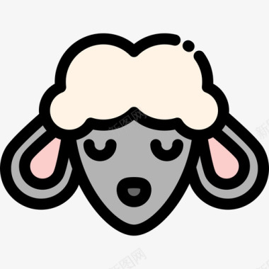 绵羊动物30线性颜色图标图标