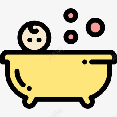 浴缸婴儿淋浴3线性颜色图标图标