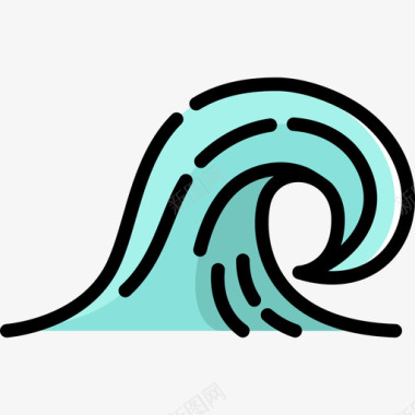 波浪冲浪3线性颜色图标图标