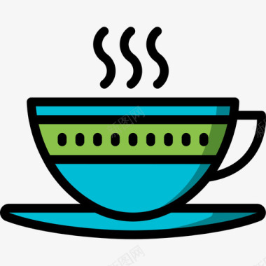茶杯厨房用品线颜色图标图标