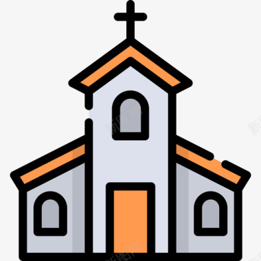 教堂复活节14线性颜色图标图标